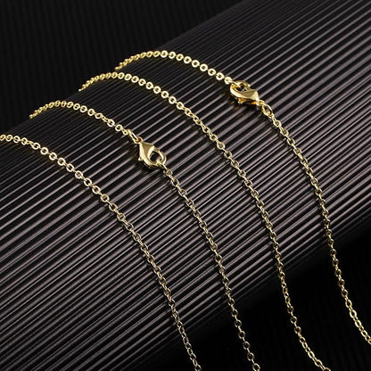 Wholesale 12 PCS Gold Plated Brass Flat Cable Chain Finished Necklace Chains Bulk for Jewelry Making (18 Inch(1.5MM))