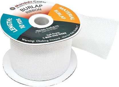 Mandala Crafts White Burlap Ribbon 2.5 Inches Wide Jute Ribbons for Crafts - 20 Yds Roll Rustic Burlap Wrap Trim Ribbons for Wreaths Bows Wedding Party Decoration