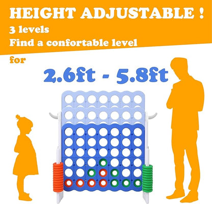 SDADI Height-Adjustable Giant 4-in-a-Row Game, 2-in-1 Jumbo 4-to-Score & Ring Toss Set, Indoor/Outdoor Yard Party Toy for Kids, Adults & Family, White