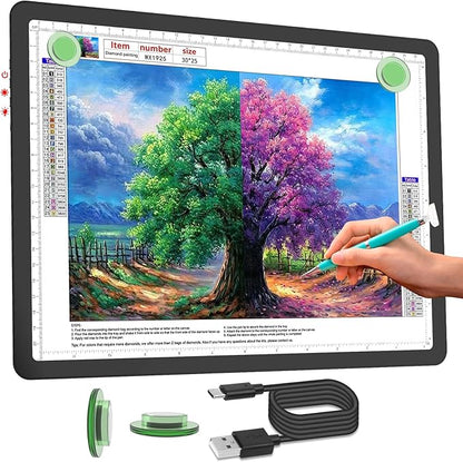 Phylosal Rechargeable A4 LED Light Pad for Diamond Painting, Ultra-Thin Magnetic Tracing Light Box for Drawing, Diamond Art Light Board with Side Button, Super Bright Light Table for Sketching (Black)