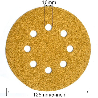 5-Inch 8-Hole Hook and Loop Sanding Discs 80-Grit Random Orbit Sandpaper, 100-Pack