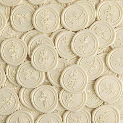 PONATIA Wax Seal Stickers - 50 Pcs Eucalyptus Self- Adhesive Wedding Invitation Seal Stickers, Perfect for Invitation Cards, Envelopes, Christmas, Gift Wrapping, Party (Champagne)