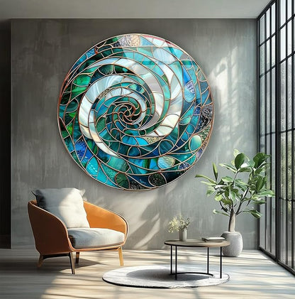 My Photostation.com 20''(50cm) Diameter Aqua Spiral Harmony Round Glass Wall Art Tempered Glass Printing Wall Decor Large Wall Art Wall Hangings