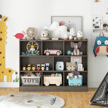 Toy Storage Organizer, 3-Tier Kids Bookshelf, 8 Cube Kids' Bookcases, Cabinets & Shelves, Wooden Toy Organizers, Small Book Shelf for Bedroom, Playroom, Classroom, Nursery (Gray)