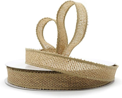 CT CRAFT LLC Burlap Fabric Wired Ribbon 3/4" x 20 Yards Natural Color for Christmas Home Wedding Decor Gift Wrapping Tree Topper Bow Wreath Bouquet DIY Crafts