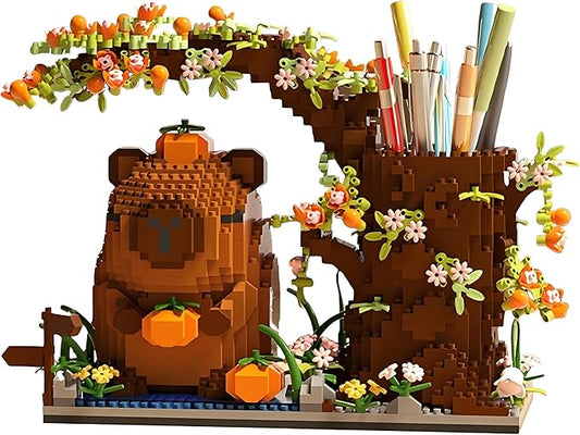 Capybara Building Blocks Set -1880PCS Cute Animals & Flowers Building Bricks Kit Kawaii Capybara Gifts Toy for Kids Age 6+, Capybara Stuff Pen Holder&Desk Organizer, Arts & Crafts for Boys Girls Adult