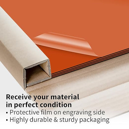 Trotec TroLase | 12"x12"x1/16", 8 Pcs | Orange/Black | 2 Ply | Modified Acrylic | Laser Engraving Double Color Plastic Sheet | Engraving Blanks for Laser, Saw, Guillotine | Made in USA