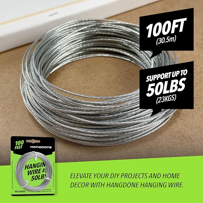 Picture Hanging Wire #5 50lbs 100-Feet, Flexible Steel Wire 16 Gauge for Hang Up Frame/Painting and Mirror
