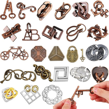 Yilloog 24 Pcs Metal Brain Teaser Puzzles Assortment for Adults Difficult Magic Puzzles Highly Hard Brain Games Iq Logic Test Disentanglement Game for Classroom Mind Challenge(Classic)