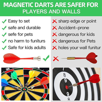 Magnetic Dart Board for Kids-12Magnetic Dart/Sticky Balls Or 2 Toy Gun+40 Foam Dart.Indoor/Outdoor Kids Games and Party Games,Christmas Birthday Gifts Toys for 3-12 Year Old Boys