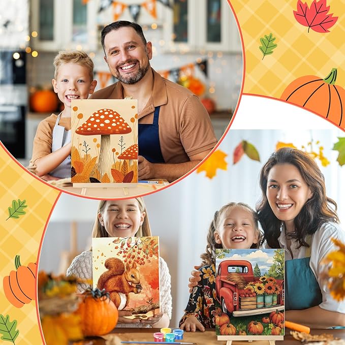 Zhanmai 12 Pack Pre Drawn Canvas for Painting Sip and Paint Kit 8" x 10" Paint Party Set Canvas Painting Pre Printed Canvases for Party Favor DIY Virtual Adult's Date Night(Fall Thanksgiving)