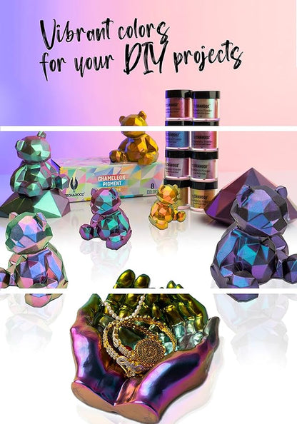 TECHAROOZ Chameleon Mica Powder (Brown-Red-Violet-Blue) - 40g Color Shift Mica Powder - Holographic Glitter for UV & Epoxy Resin Supplies, Eyeshadow, Acrylic Paint, Nail Decor and Slime