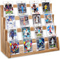 Emfogo Card Display Stand, 4-Tier Trading Card Display, Wooden Graded Baseball Sports Card Display, Trading Card Display Case for Card Collection & Show (Brown)