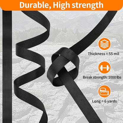5/8" Buckle and Strap Set: 6 Yards of Thick Nylon Webbing, 6 Pack Quick Side Release Adjustable Plastic Buckles, 12 Tri-Glide Slide Clips, Black (5/8" Combo Set)
