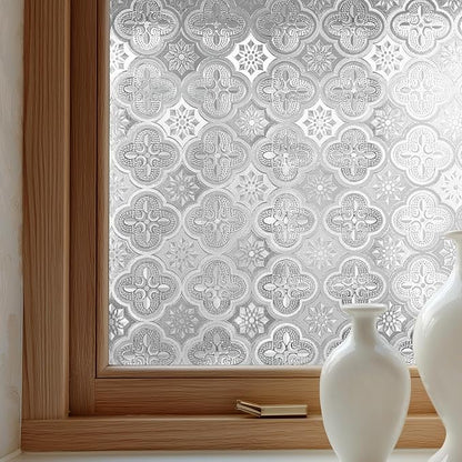 Window Privacy Film Decorative for Front Door, Bathroom Static Cling Stained Glass Sticker Opaque Heat Control UV Blocking Non-Adhesive for Home Windows 11.8x78.7inch