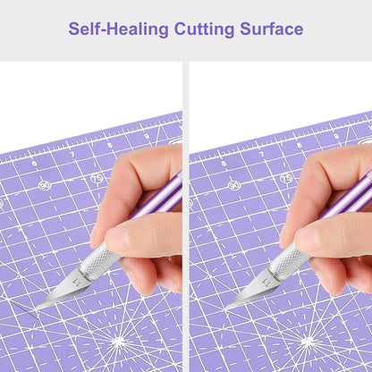 Headley Tools 12"x12" Rotating Cutting Mat, Self Healing Mat with 360-Degree Rotation & Anti-Slip Base, Sewing Board Cutting Mat Perfect for Fabric Quilting Leather Hobby Project, Purple