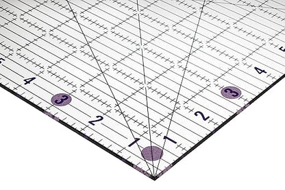 The Quilted Bear Quilting Rulers - Transparent Acrylic Non Slip Quilting, Patchwork & Sewing Ruler with Clear Black Lines & 30, 45 & 60 Degree Angles for Perfect Accuracy & Precision (12.5" x 12.5")
