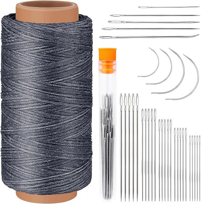 Tikjiua 492ft Upholstery Needle Threads, 164Yards Leather Waxed Thread with Curved Needles, Upholstery Repair Leather Thread and Needles for Canvas Carpet Sofa Furniture Repair