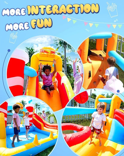 Inflatable Bounce House with Water Slide for Kids 3-12 | 12ft x 10ft Bouncy House for Toddler Backyard - Indoor & Yard Use - Includes Blower & Repair Kit