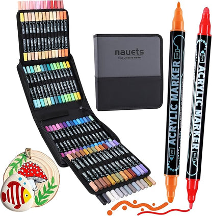 80 Colors Waterproof Dual Tip Acrylic Paint Pens, Dot & Fine Tip Premium Coloring Drawing Markers Set for Wood, Rock Painting, Canvas, Glass, Ceramic Surfaces and DIY Crafts Making Art Supplies