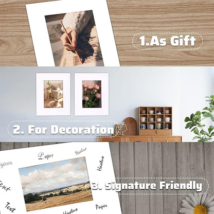 HOTUO 10 Pack Acid Free White Picture Frame Mats, Pre-Cut 8x10 Picture Mats with Ivory Core Bevel Cut for 5x7 Photo, Signature Friendly 4 Ply Thickness Photo Mat for Frames/Artwork/Prints/Pictures