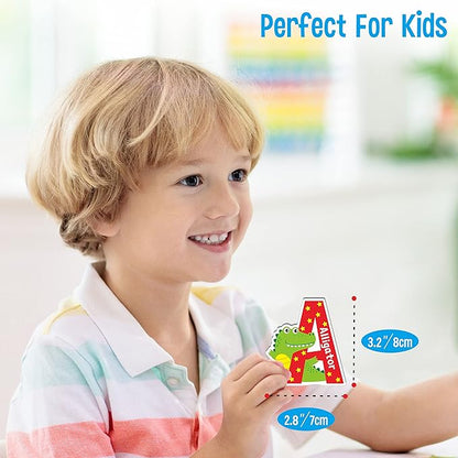 26 Magnetic Alphabet, Uppercase Letters with Adorable Zoo Animal Alphabet ABC Fridge Magnets Educational Spelling Learning Games Toys Set for Kids, Toddlers 3 4 5 Years Old