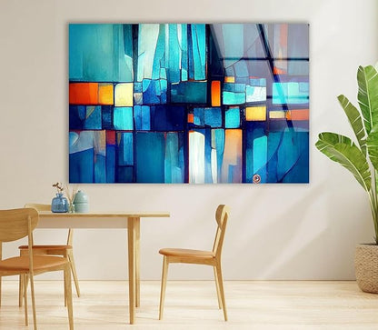 My Photostation.com 28Wx18H'' Blue Vibrant Stained Glass Wall ArtTempered Glass Printing Wall Decor Large Wall Art Wall Hangings