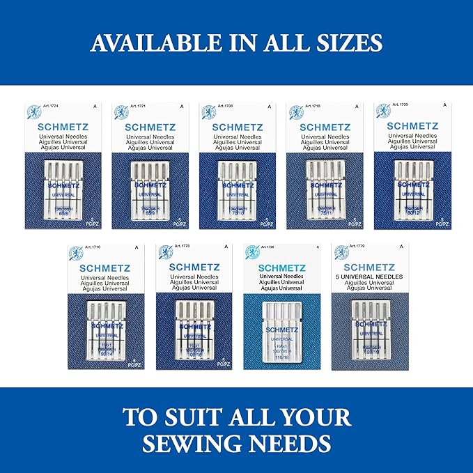 SCHMETZ Universal Sewing Machine Needles - Size 110/18, 5-Needle Cards, Pack of 10