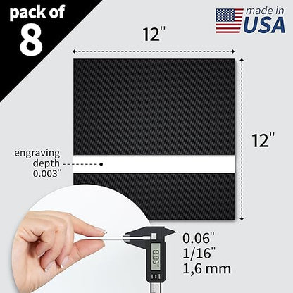 Trotec TroLase | 12"x12"x1/16", 8 Pcs | Carbon/White | 2 Ply | Modified Acrylic | Laser Engraving Double Color Plastic Sheet | Engraving Blanks for Laser, Saw, Guillotine | Made in USA