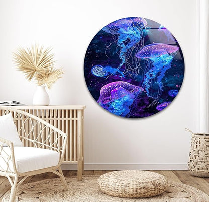 My Photostation.com 24Wx30H'' Glowing Jellyfish Glass Wall Art Tempered Glass Printing Wall Decor Large Wall Art Wall Hangings