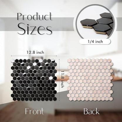 Blujellyfish Hexagon Black Tile Backsplash Metal Mosaic Wall Floor Tiles (Box of 5 Sheets)