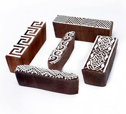 Wooden Block Stamp for Block Printing Stamp - Border Shape Wooden Printing Stamps for Clay Tattoo Fabric Pottery HASHCART® (Set of 5)