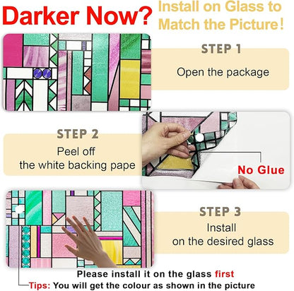3D Stained Glass Window Privacy Film, Heat Control UV Blocking Static Cling Decorative Window Film for Bathroom,Front Door,Home Non Adhesive,16.9 x 39.3 inches Vibrant Reverie