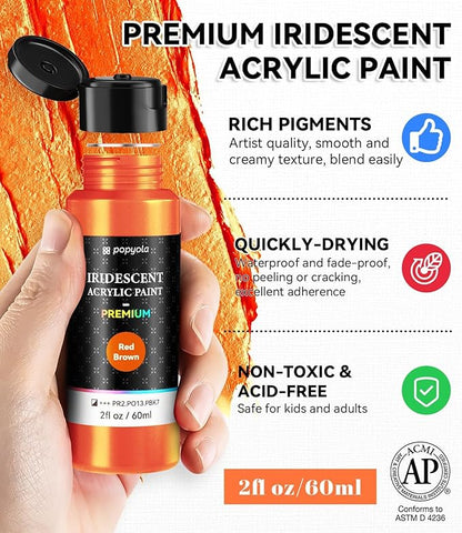 64 PCS Iridescent Acrylic Paint Set with 12 Brushes, 2 Knives & Palette, 48 Colors (2oz/60ml) Art Craft Paint for Adults Kids Artists Beginners, Halloween Pumpkin Canvas Ceramic Rock Painting Kit