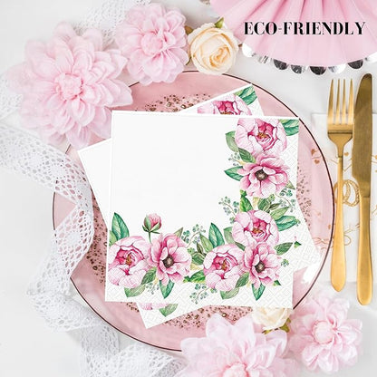 20-ct 13x13 Flowers Paper Luncheon Decoupage Napkins, 3-Ply Servilletas Printed Flower Twigs Round Cocktail Napkin for Art, Dinner and Party, Disposable Napkins Decor