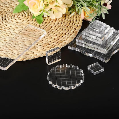 PATIKIL 3" x 3" Acrylic Stamp Block, 2 Pack Clear Stamping Block with Grid Lines Decorative Mounting Blocks Square for Scrapbooking DIY Crafts Card Making