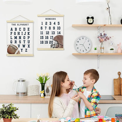 BONETAT Numbers alphabet poster for Nursery Toddlers, Play Room Wall Decor, ABC Wall Chart, Wall Hanging Decor for Toddler Playroom Decor Kids Wall Decor, Wooden Frame Alphabet Banner-A01