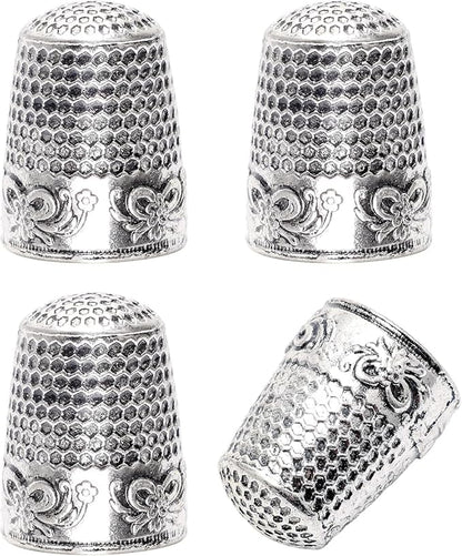 4Pack Thimbles for Hand Sewing, Sewing Thimble Hand-Working Sewing Thimble Finger Protector (Silver)