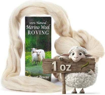Desert Breeze Distributing 100% Natural Merino Wool Roving - Premium Combed Top Merino Roving Wool - Tapestry, Spinning, Wet Felting & Needle Felting Supplies - 21.5 Micron - 1 oz, Color Parchment