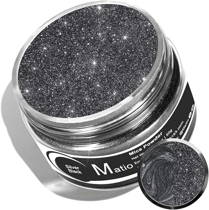 Matio Silver Black Mica Powder for Epoxy Resin, 1.8oz/ 50g Pearlescent Effect Mica Powder Natural Color Pigment for Soap Making, Bath Bomb, Candle Dye,Resin Craft,Paint,Nails Art,Jewelry,Slime Pigment
