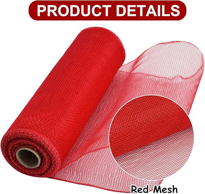 TONIFUL 2 Rolls 10 Inch Red Decorative Mesh Ribbbon Rolls, Fabric Mesh for Mesh Wreath Supplies, Front Door Wreath Crafts Tree Decor Christmas NewYears Halloween Decoration (10 yds/roll)