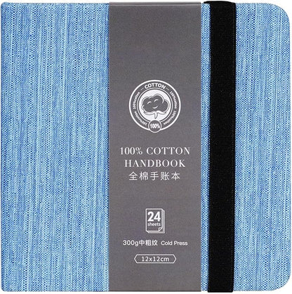 Lightwish Square Watercolor Journal,100% Cotton,300gsm/140lb,Acid-Free,24 Sheets Cold Press Watecolor Sketchbook for Artists Adults Students,4.7 * 4.7 Inches(Blue)