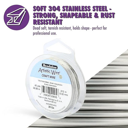Artistic Wire, 18 Gauge / 1.0 mm Stainless Steel Craft Wire, Round Twist, 5 yd / 4.57 m