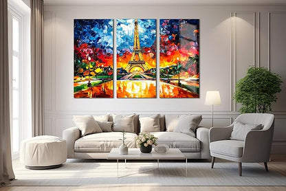 SpiritualHands Paris Eiffel Tower Glass Wall Art Oil Painting for Living Room, Tempered Glass Modern Prints Decor, Large Vivid Color Panel for Bedroom, Kitchen, or Office