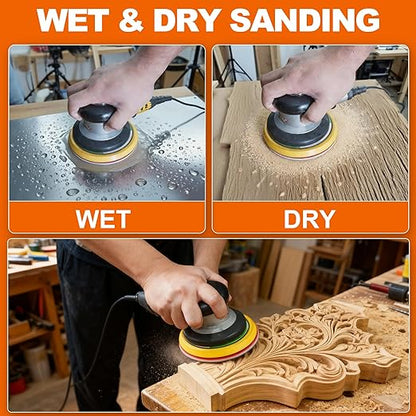 24 PCS 5 Inch Sanding Sponge Discs with Hook and Loop Backing - Multiple Grits 180 to 2000 for Random Orbital Sander Wood,Metal,Auto & Plastic Polishing - Dry and Wet Use Sponge Sandpaper