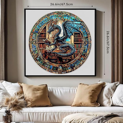 Round Puzzles for Adults 1000 Pieces, Hard Difficult Challenging Puzzles for Adults, Dragon's Library Jigsaw Puzzles 1000 Pieces for Seniors, 3D Visual Flat Puzzle (26.6 x 26.6in)