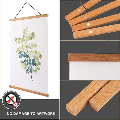 WITCOLOR Magnetic Poster Hanger, 17x11 17x24 17x17 Poster Frame Wood Wooden Magnet Print Posters Dowel Scroll Hanger Hangers Hanging Kit for Walls Map Canvas Artwork (Teak Wood, 17", 1 Pack)