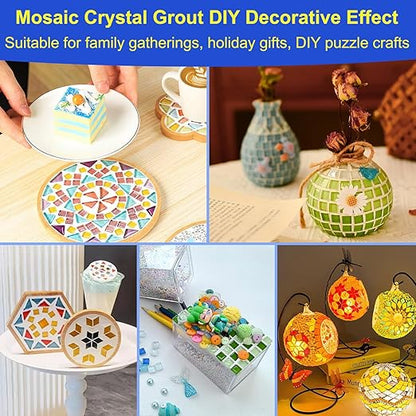 Mosaic Crystal Grout Kit with Scraper, Mosaic Crystal Sealant, Handmade Decorate Tessellated Coasters, No Need to add Water, Perfect for DIY Craft Projects & Tile Accessories (Translucent, 14oz)