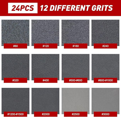 24 Pcs Sanding Sponge 1200-1500 Grit, Washable & Reusable Sanding Blocks for Wood, Metal, Drywall, Glazing, Wet Dry Sandpaper for Smooth Finishing