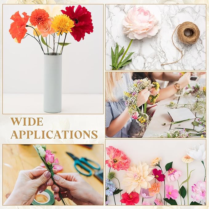 uxcell 50Pcs 2 Gauge Floral Wire, 15.75" Length Flower Stem Wires with 0.08" x 32.8ft Twine for Wreath Making, Flower Arrangement, Red